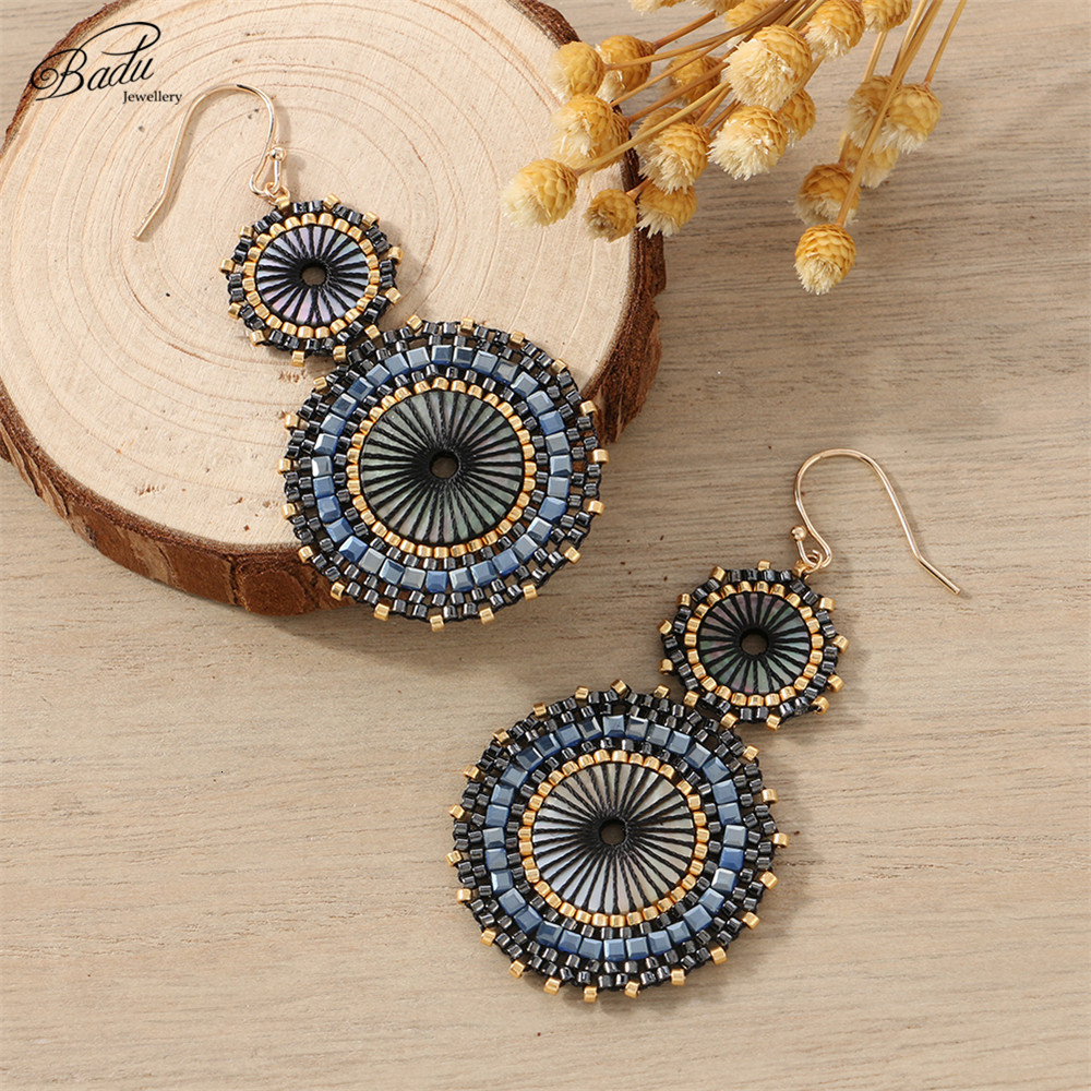 Dangle Chandelier Badu Women Vintage Earring Double Round Japanese Seed Beads Crochet Dangle Earrings Christmas Jewelry Gift Wholesale 230617
