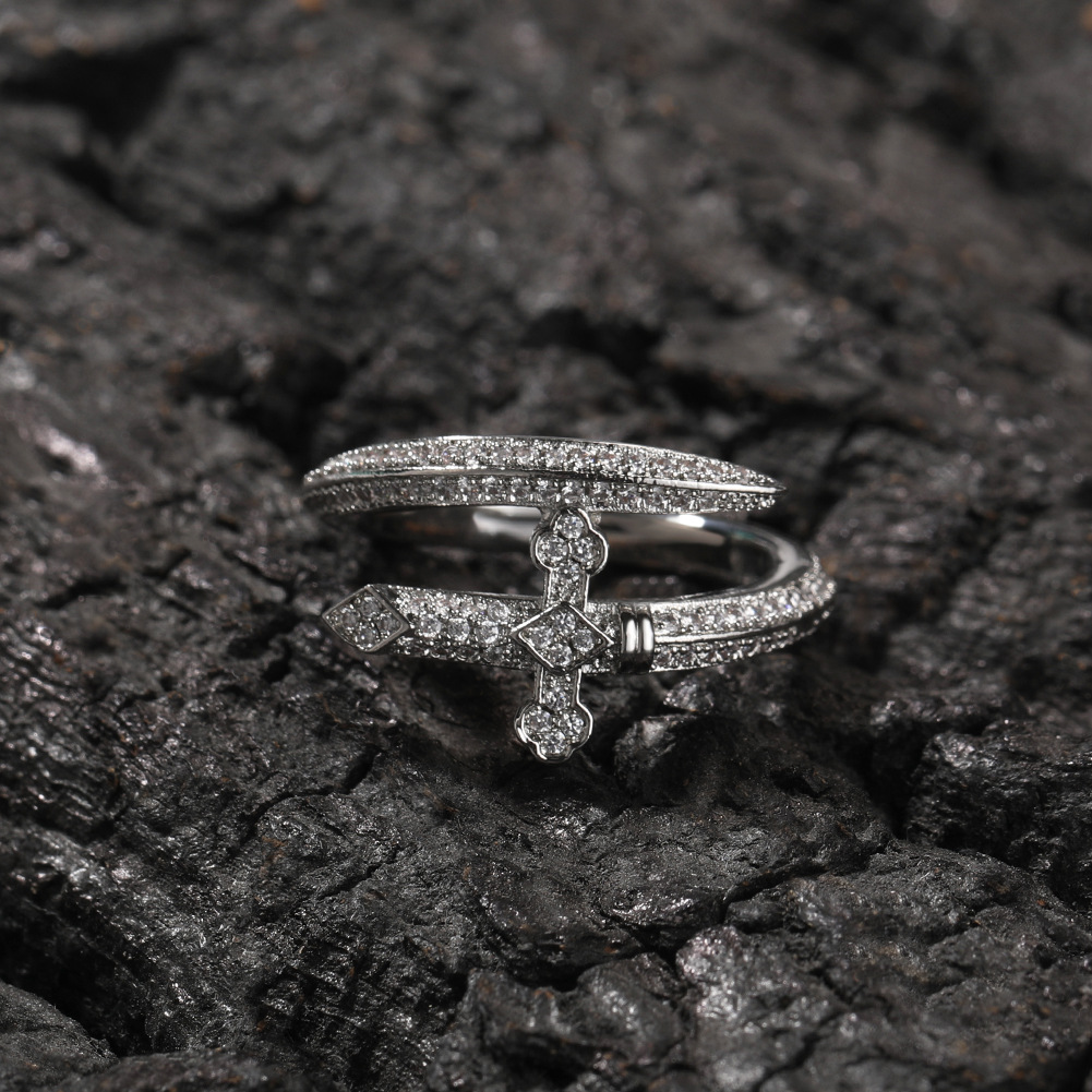 Mens Hip Hop Cross Jewelry Sword of Justice Vintage Ring High Quality Fashion Diamond Iced Out Gold Rings