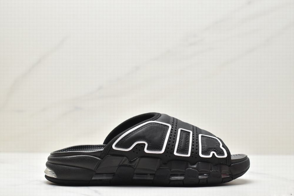 With Box More Uptempos Slippers Men Women Black White Sports Slide 
With Box More Uptempos Slippers Men Women Black White Sports Slide
