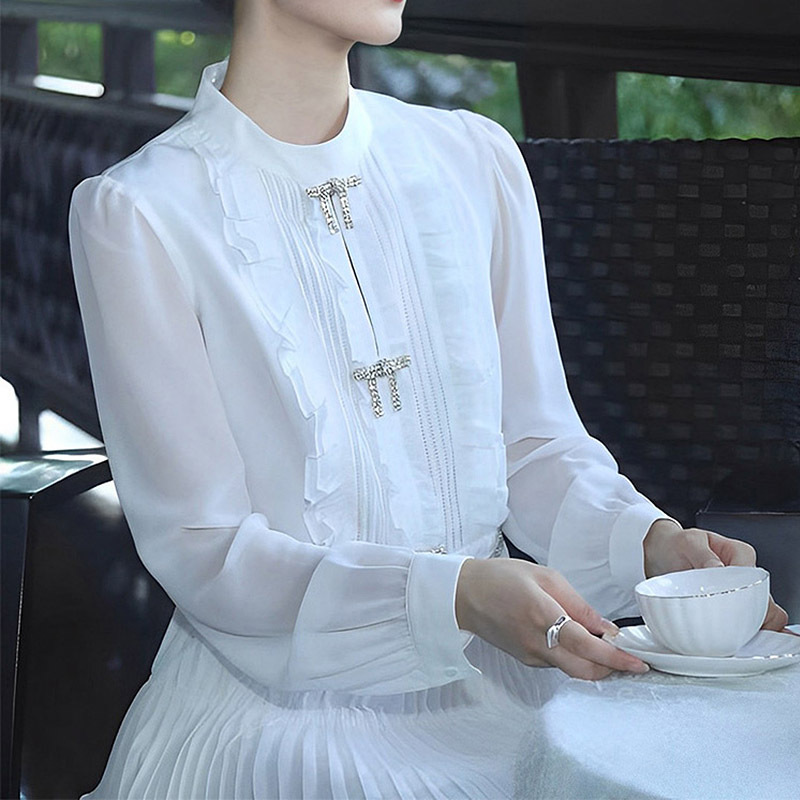 Casual Dresses S-elf-Portrait Chiffon Pleated Dress Round Neck Long Sleeve Mini Dress for Women