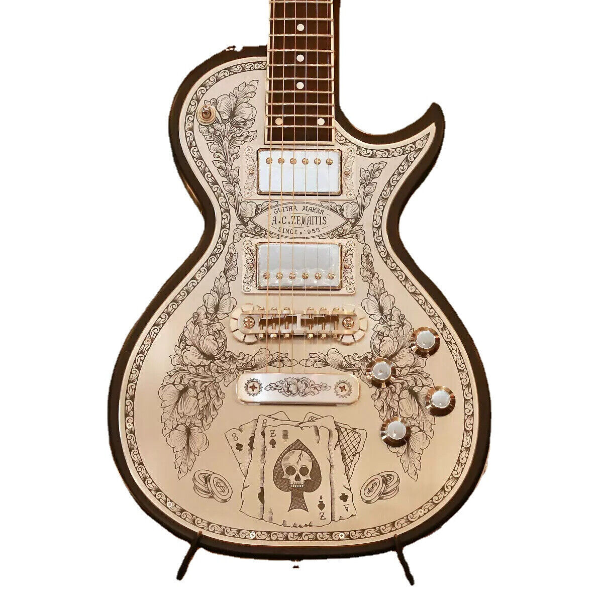 Rare Zemaitis Satin Black Electric Guitar Metal Plate Engraved Body 24 Frets Rosewood Fingerboard Chrome Hardware Korean Made Tremolo bridge
Rare Zemaitis Satin Black Electric Guitar Metal Plate Engraved Body 24 Frets Rosewood Fingerboard Chrome Hardware Korean Made Tremolo bridge