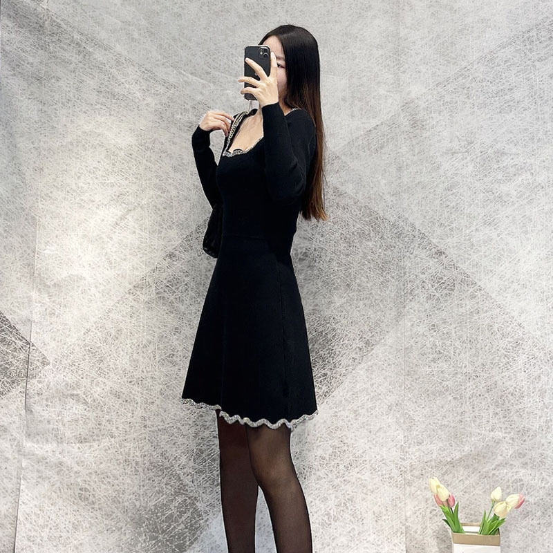 Casual Dresses S-andro Round Neck Flare Dress Rhinestone Fit A-line Mini Dress for Women2023New