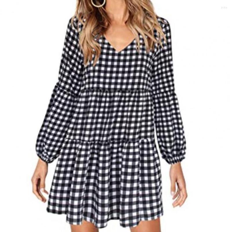 Casual Dresses Summer Dress 2024 Womens V-Neck Mid Rise Flowy Hem Mini Long Sleeve Leaf Print Women Ladies Clothing