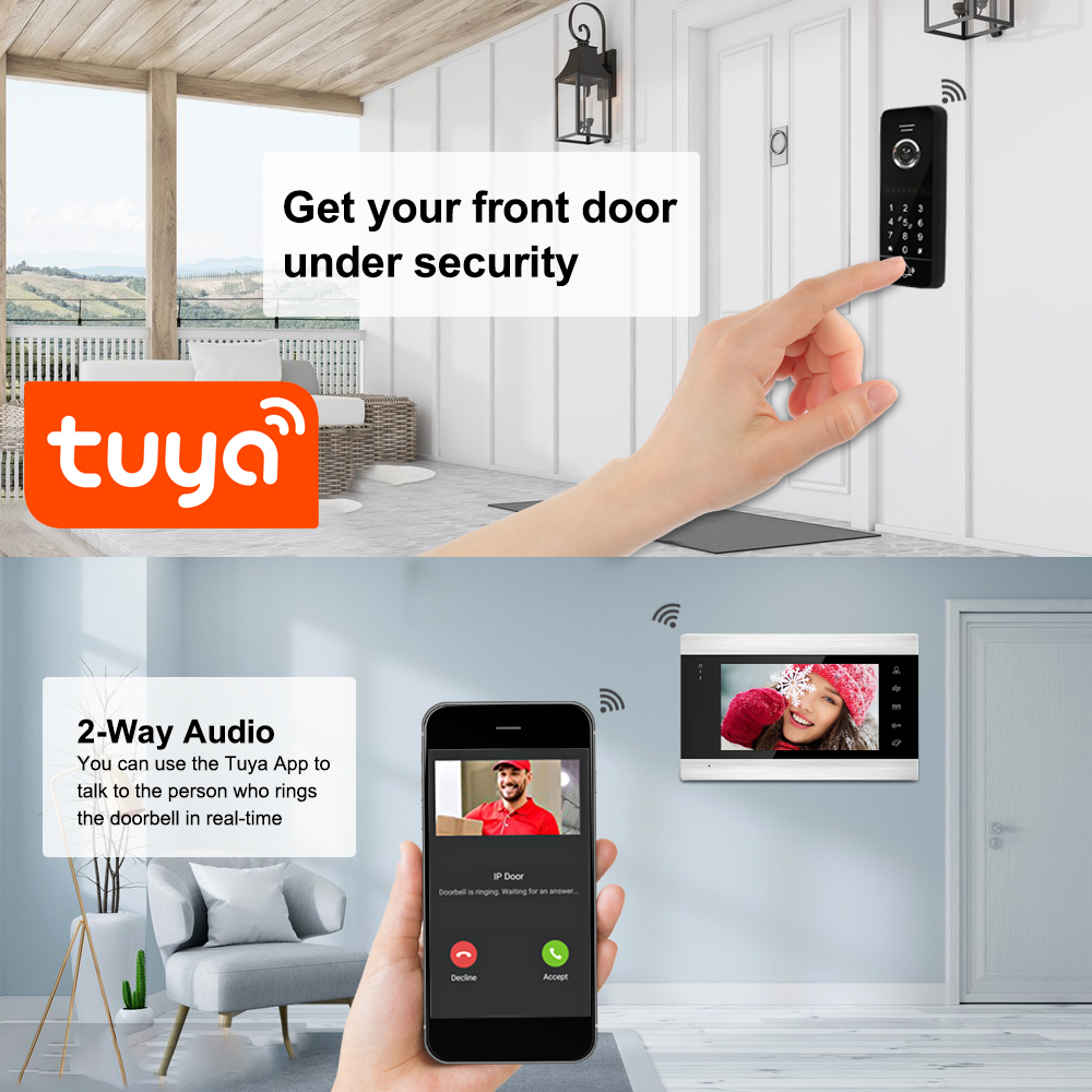 1080P WiFi Wireless Tuya App 7 inch HD Home Video Intercom Phone Doorbell with Motion Detection For Home Villa Home