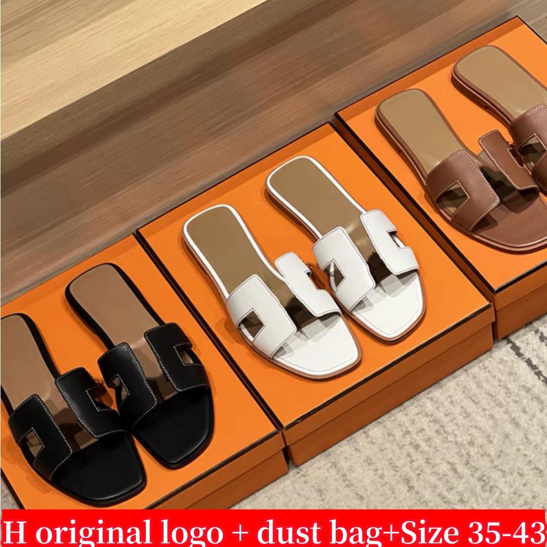 Brand Sandals Women's Designer Slippers Flat Heel Classic Beach Casual Ladies Slippers Genuine Leather Slippers 35-43
