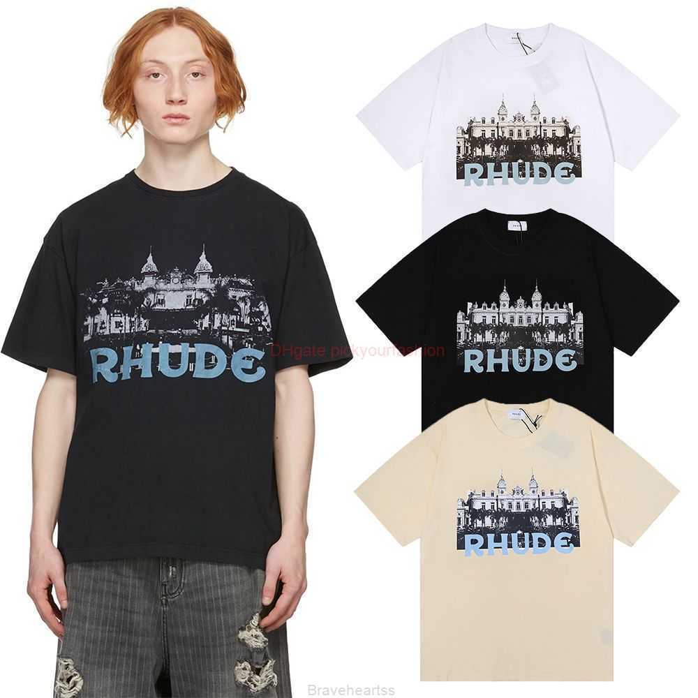 Designer Fashion Clothing Tees Tshirt American Fashion Rhude Casino Hd Castle Printed Loose Double Yarn Cotton Tshirt for Boys Girls Cotton Streetwear Tops Casual S