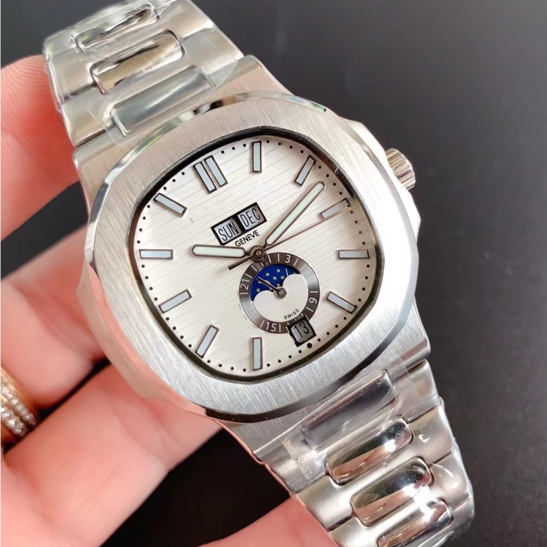 luxury mens designer nautilus automatic watch 5726 moons watch high quality 904 SS gold movement watches montre, Box
luxury mens designer nautilus automatic watch 5726 moons watch high quality 904 SS gold movement watches montre, Box