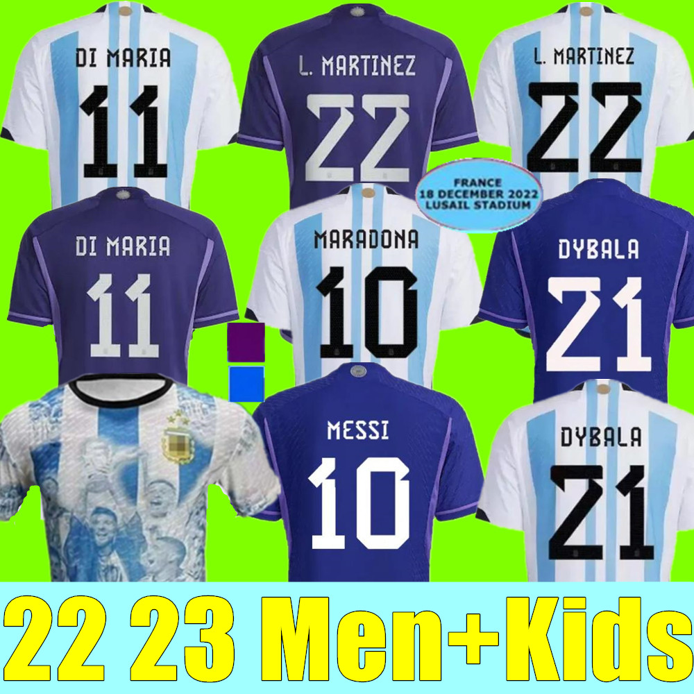 

Argentina 3 star soccer Jerseys final Fan player 2023 22 23 ENZO ALVAREZ DI MARIA MESSIS kids kit Men football shirt TAGLIAFICO MARADONA MARTINEZ signed, Home adult 3-star champion