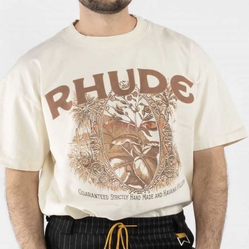 Designer Fashion Clothing Tees Tshirt H8027 Rhude Letter Flowers Plants Summer Flower Print Mens Womens White Short Sleeve Tshirt Cotton Streetwear Tops Casual Spo