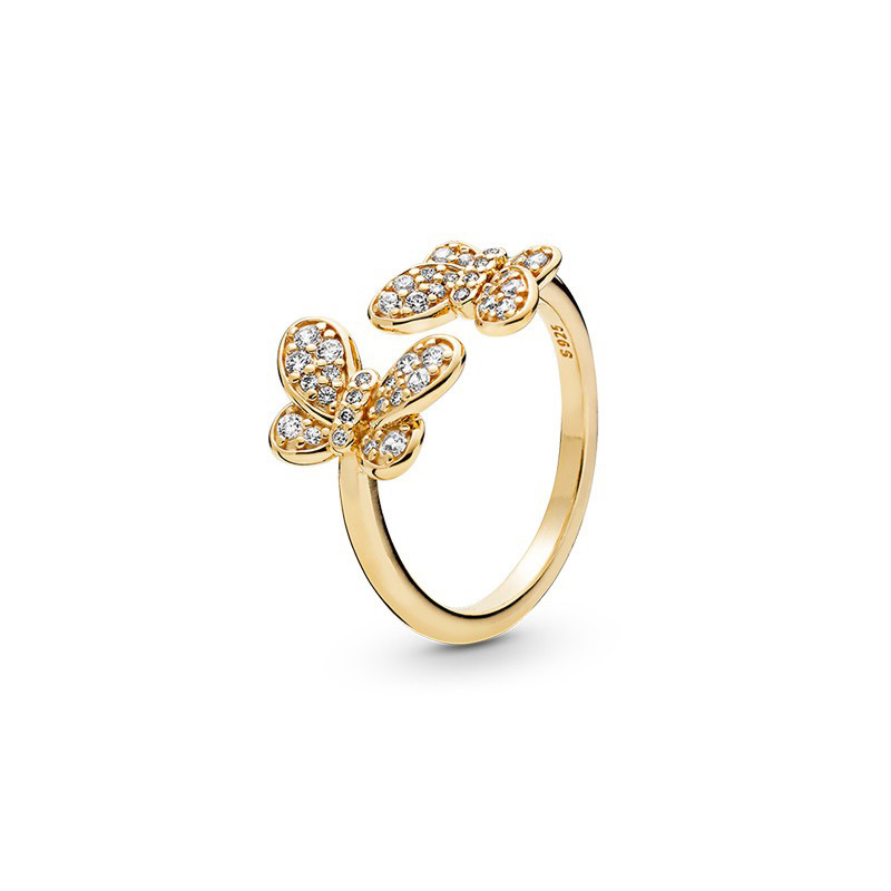 925 Sterling Silver New Fashion Women's Ring Golden Series Ginkgo Leaf Heart-shaped Honeycomb Butterfly Ring