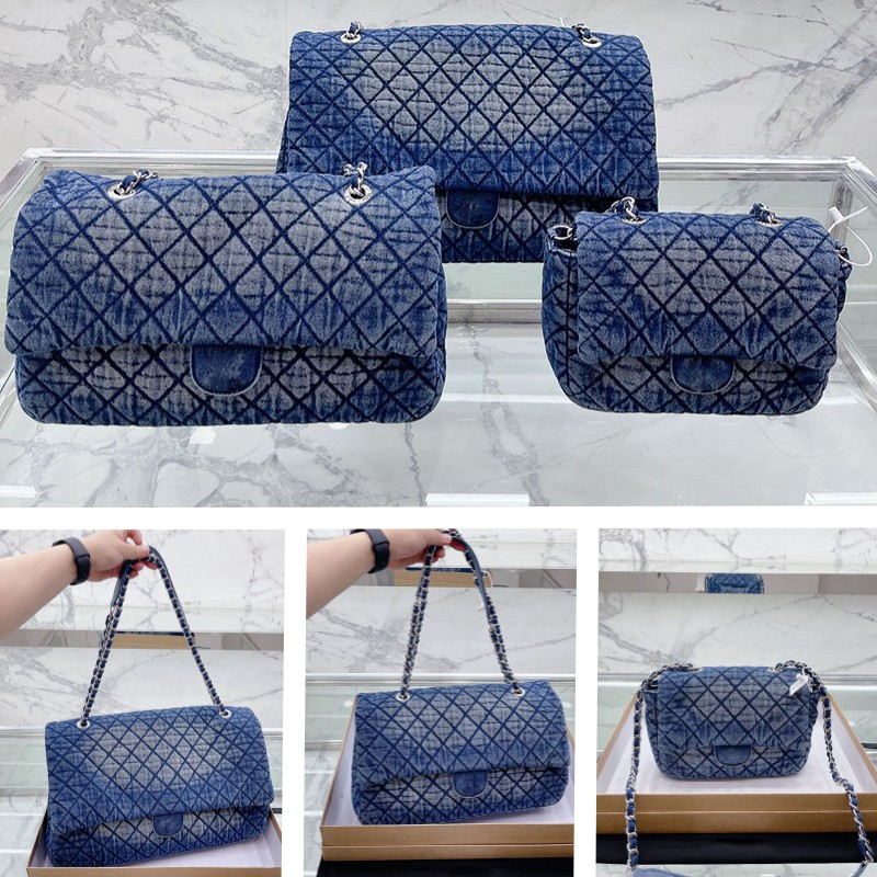 Channel Denim Blue CC Flap Bag Luxury Designer Women's Handbag Crossbody Tote Shopping Shoulder Bag Vintage Embroidery Print Silver Hardware Bag, Black-denim-26cm
Channel Denim Blue CC Flap Bag Luxury Designer Women's Handbag Crossbody Tote Shopping Shoulder Bag Vintage Embroidery Print Silver Hardware Bag, Black-denim-26cm