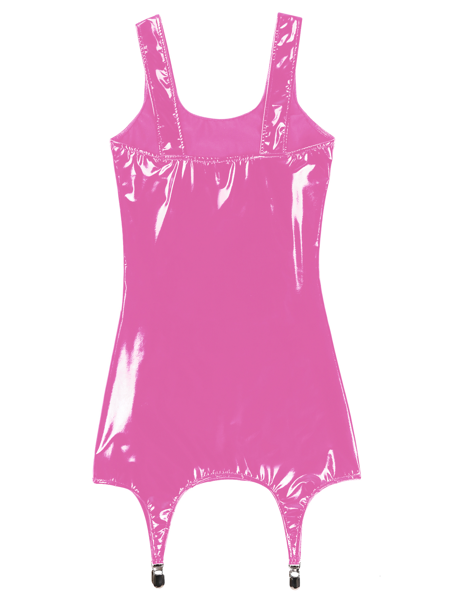 Basic Casual Dresses Sexy Womens Sleeveless Latex Tank Patent Leather Wet Look Rave Clubwear Costume Bodycon Mini with Metal Clips 230619