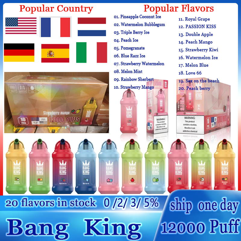 Bang King 12000 Puffs Pen Puff 12000 12k Disposable Vapes Vape desechable E Cigarette vapers desechables 0% 2% 3% 5% Vaporizer Recharge Mesh Coil Vape Pen Puffbars
Bang King 12000 Puffs Pen Puff 12000 12k Disposable Vapes Vape desechable E Cigarette vapers desechables 0% 2% 3% 5% Vaporizer Recharge Mesh Coil Vape Pen Puffbars