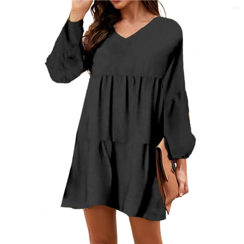 Casual Dresses Summer Dress 2024 Womens V-Neck Mid Rise Flowy Hem Mini Long Sleeve Leaf Print Women Ladies Clothing
