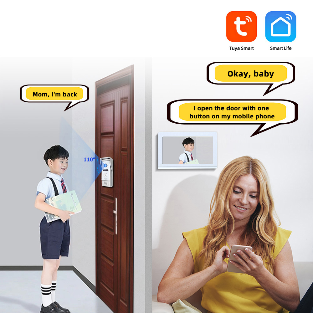 1080p White Wifi Tuya Video Intercom Monitor Video Doorbell Camera Video Intercoms with Motion Detection For Home Apartment
