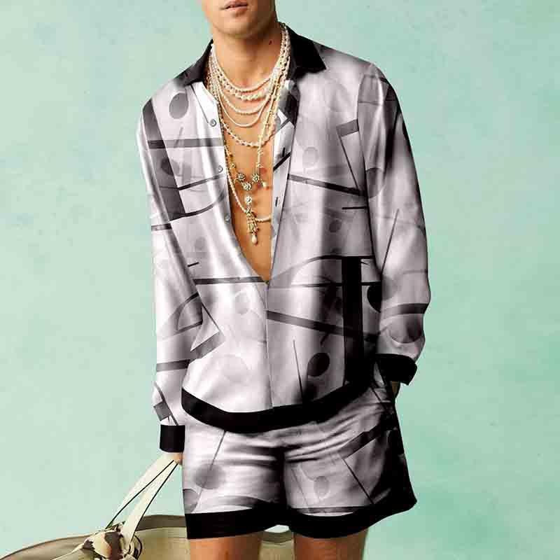 Men's Tracksuits Fashion 3D Print Two Piece Set Men Long Sleeve Lapel Shirts And Shorts Casual Loose Suits Summer Hawaiian Beach Outfits Male 230