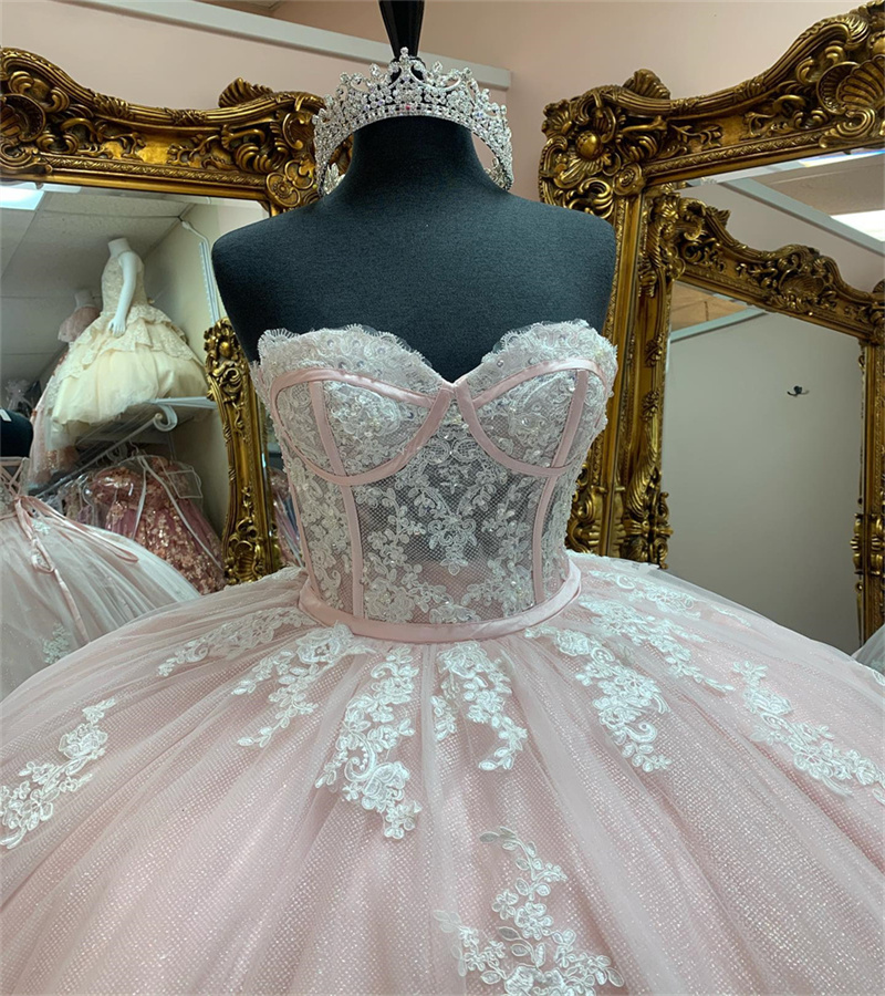Princess Pink Quinceanera Dresses 2023 Appliques Lace Ball Gown Birthday Party Dress Sweetheart Corset Classy Vestidos De Prom 16 XV Debutante Vestido