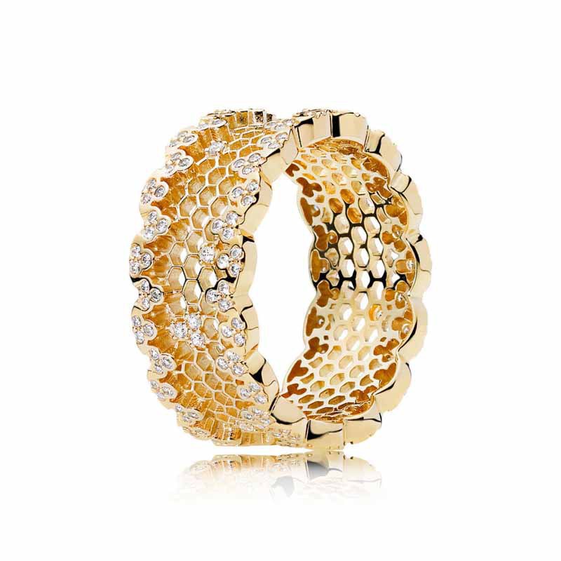 925 Sterling Silver New Fashion Women's Ring Golden Series Ginkgo Leaf Heart-shaped Honeycomb Butterfly Ring
