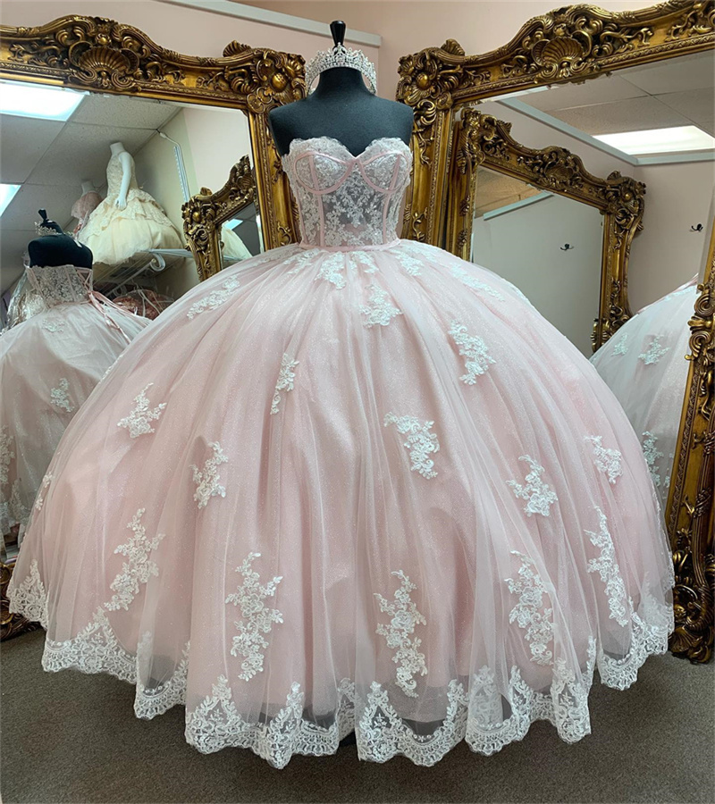 Princess Pink Quinceanera Dresses 2023 Appliques Lace Ball Gown Birthday Party Dress Sweetheart Corset Classy Vestidos De Prom 16 XV Debutante Vestido