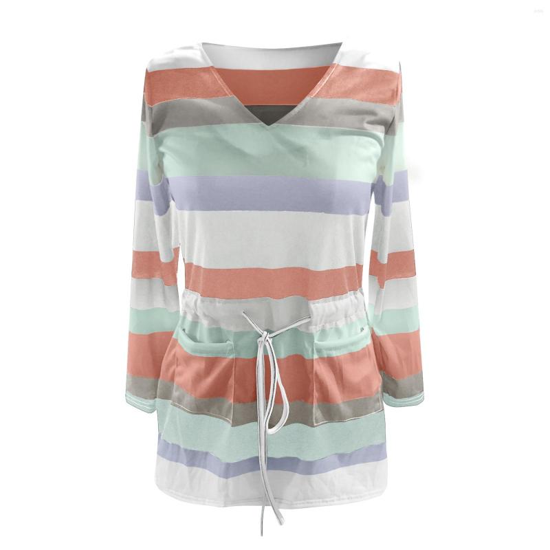 Casual Dresses 2023 Fashion Spring And Autumn Womens Print Striped Pocket Dress Office Mini Long Sleeve