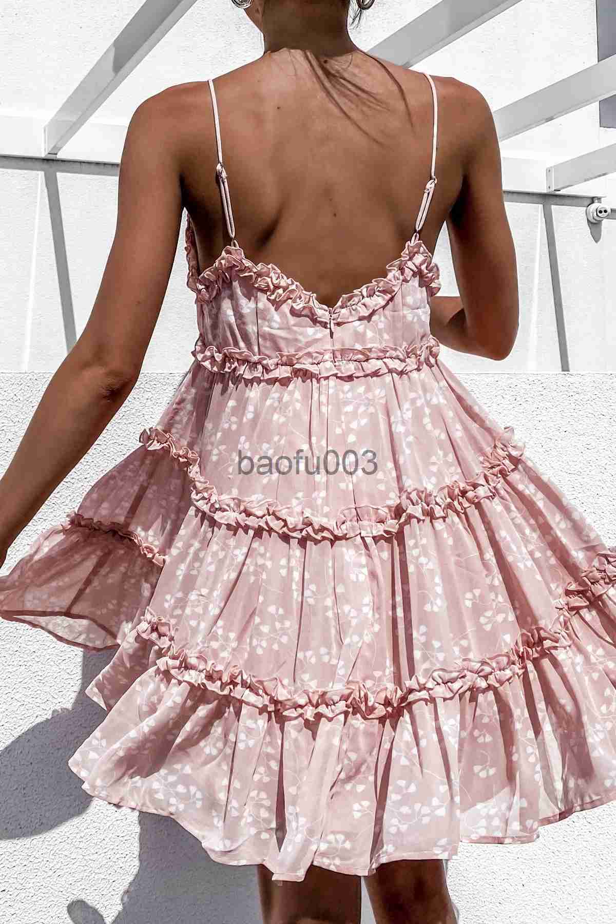 Casual Dresses Spaghetti Strap Floral Sundress Women Lace Trim Mini A-Line Dress Summer Prairie Chic Lady Flared Ruffled Short Dress Summer J230619