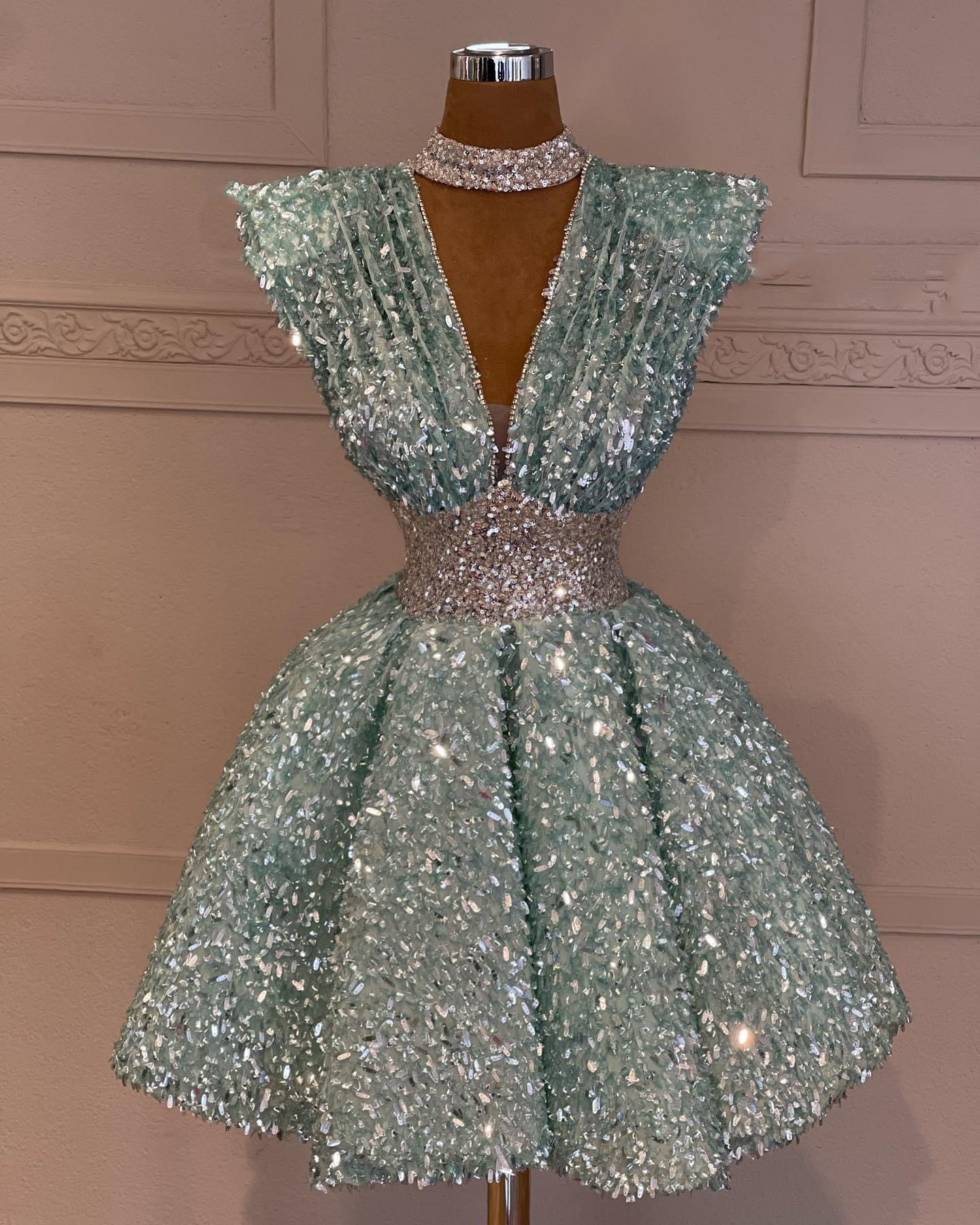 2023 sage aline graduation dress sequined lace beaded short mini homecoming party formal cocktail prom bridesmaid gowns dresses zj417