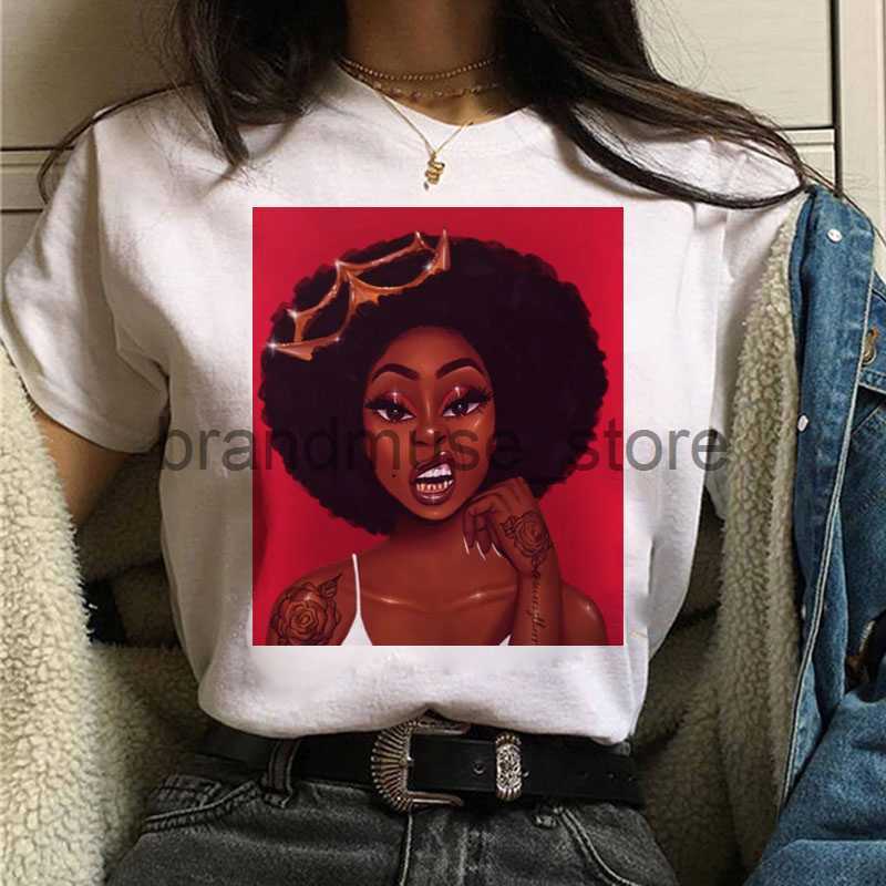 Women's T-Shirt Summer New Women Melanin Print T Shirt Girl Black African Curly Hair Girl Tshirt Femme Harajuku Clothes Woman T-shirt Drop Ship J