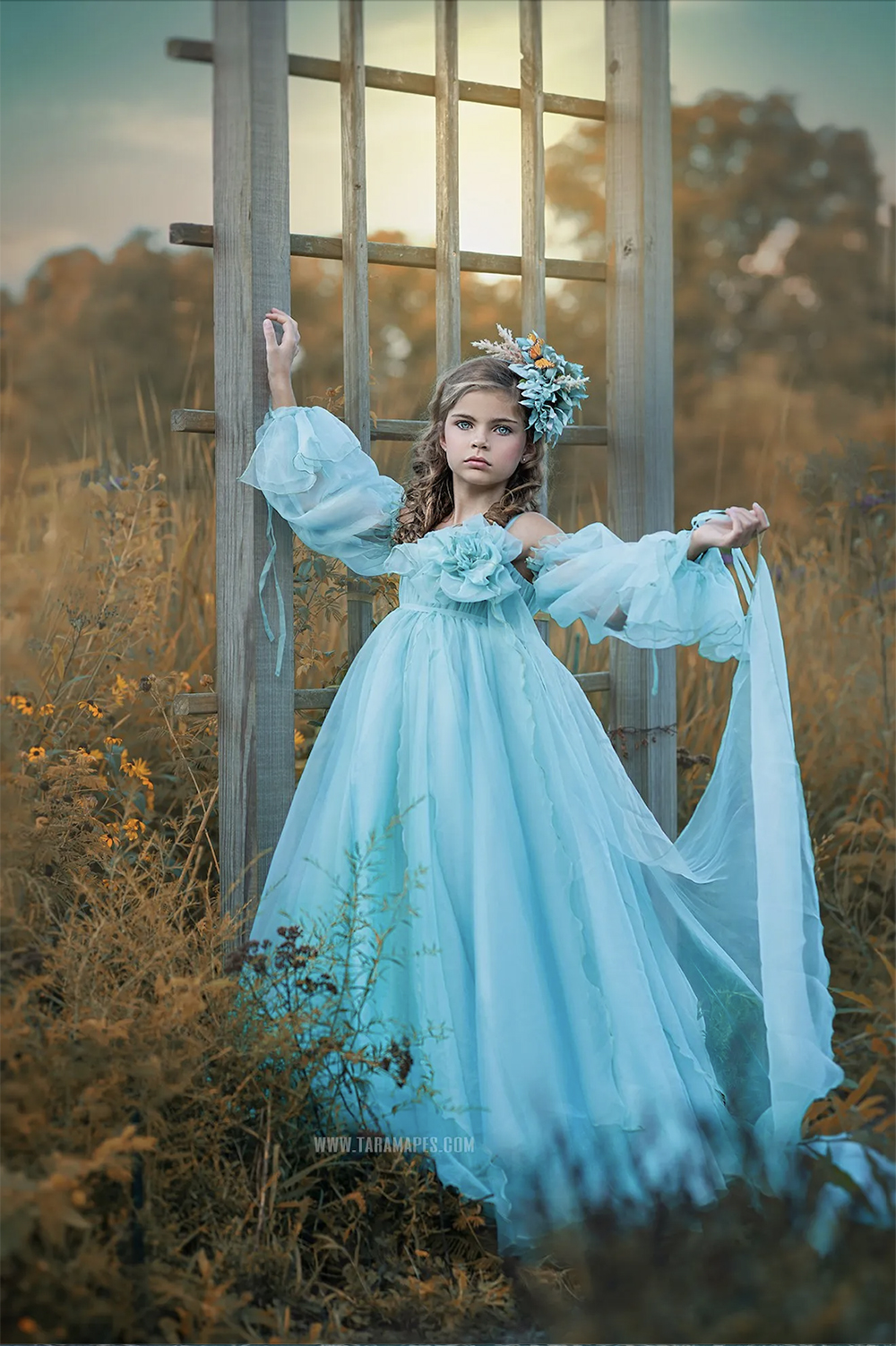 Light Sky Blue Boho Flower Girl Dresses Floral Kids Birthday Pageant Gowns For Photoshoot Tulle First Communion Dress
