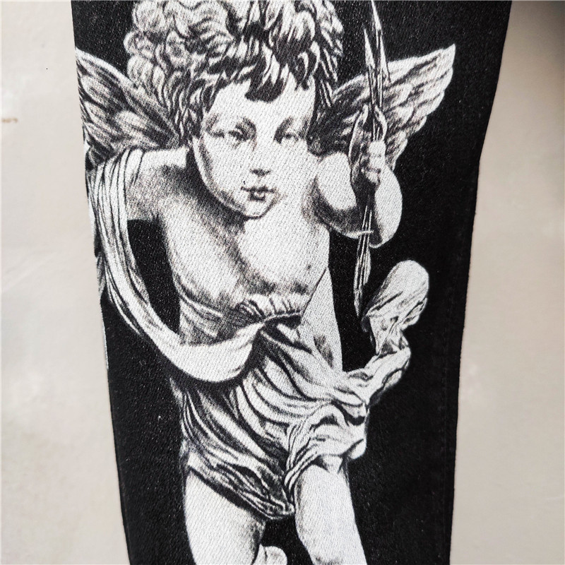 Men's Jeans Black Letter Angel Printing Slim Mens Skinny Streetwear Motorcycle Jean Pants Hip Hop Men Los Hombres 230619