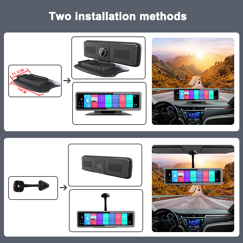 12 inch Car DVR T88 4G FHD 1080P Android 9.0 Video Recorder With 4 Cameras 2GB+32GB GPS Navigation ADAS Night Vision 360° Panoramic Monitor