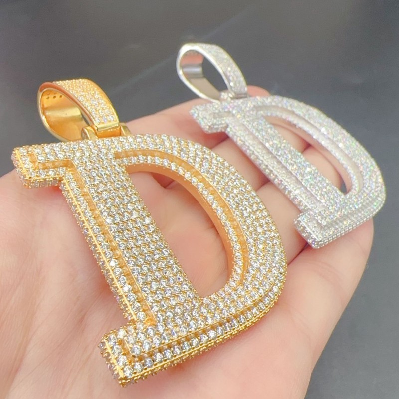 A-Z Passed Diamond Test 925 Sterling Silver Moissanite Letter Pendant Necklace for Men Women Nice Gift