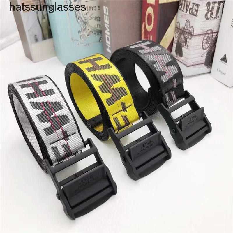 Fashion White Belt American Hip Hop Industrial English Letter Yellow Premium Canvas Net Red Star Same Style