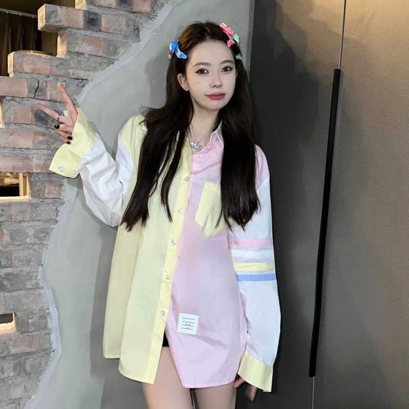 Fashion Tb Shirt Luxury Designer Womens Clothing Pure Cotton Long Sleeve Top Rainbow Color Matching Cardigan Shirts Women Brand Tshirt
Fashion Tb Shirt Luxury Designer Womens Clothing Pure Cotton Long Sleeve Top Rainbow Color Matching Cardigan Shirts Women Brand Tshirt