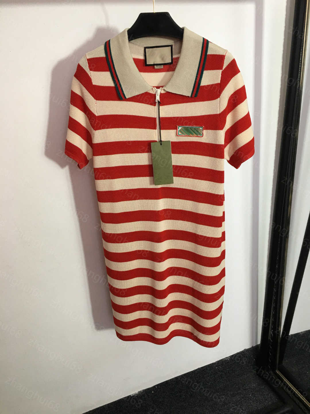 23ss womens designer clothing summer dresses women dress Zip-up polo collar matching color chunky striped short-sleeved dress High quality womens clothing