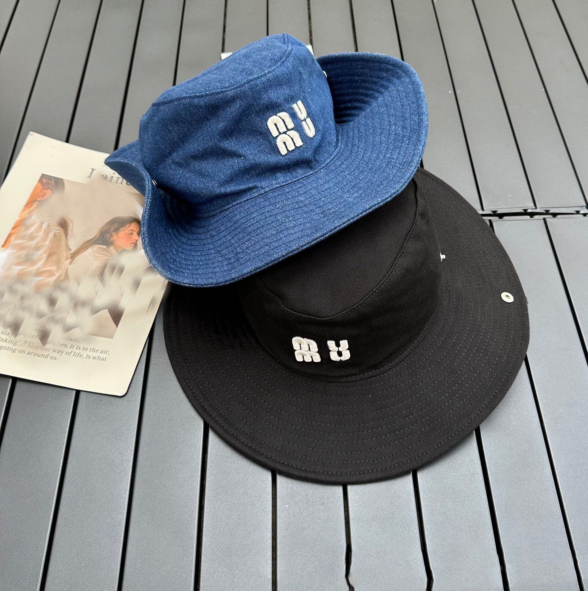 High-end fishing Cap M Embroidered Letter Cowboy Outdoor Fisherman Hat (real photo)