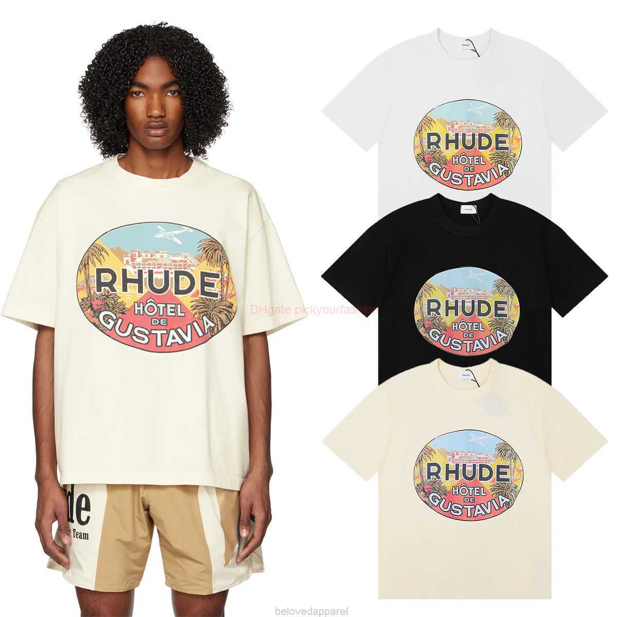Designer Fashion Clothing Tees Tshirt 2023ss High Street Fashion Rhude Gustavia Hotel Printed Double Yarn Pure Cotton Casual Short Sleeve Tshirt for Men Cotton Stre, Apricot fh5066 
Designer Fashion Clothing Tees Tshirt 2023ss High Street Fashion Rhude Gustavia Hotel Printed Double Yarn Pure Cotton Casual Short Sleeve Tshirt for Men Cotton Stre, Apricot fh5066