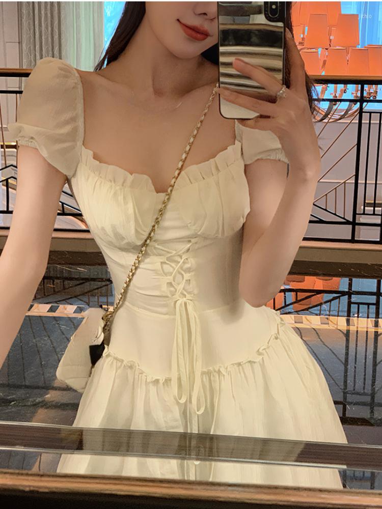 Casual Dresses 2023 Summer Pure Color Y2k Mini Dress Women Fairy Puff Sleeve Short Party Korean Fashion Elegant Female Chic