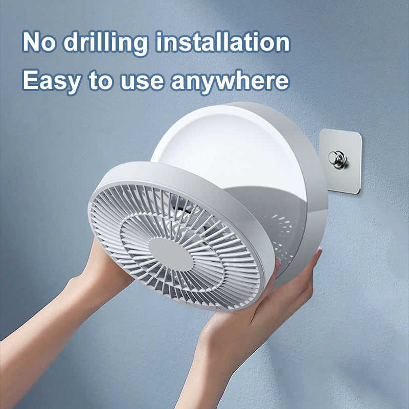 Electric Fans New Electric with night light 4000mAh Rechargeable Wireless Rotation quiet summer Desktop R230616