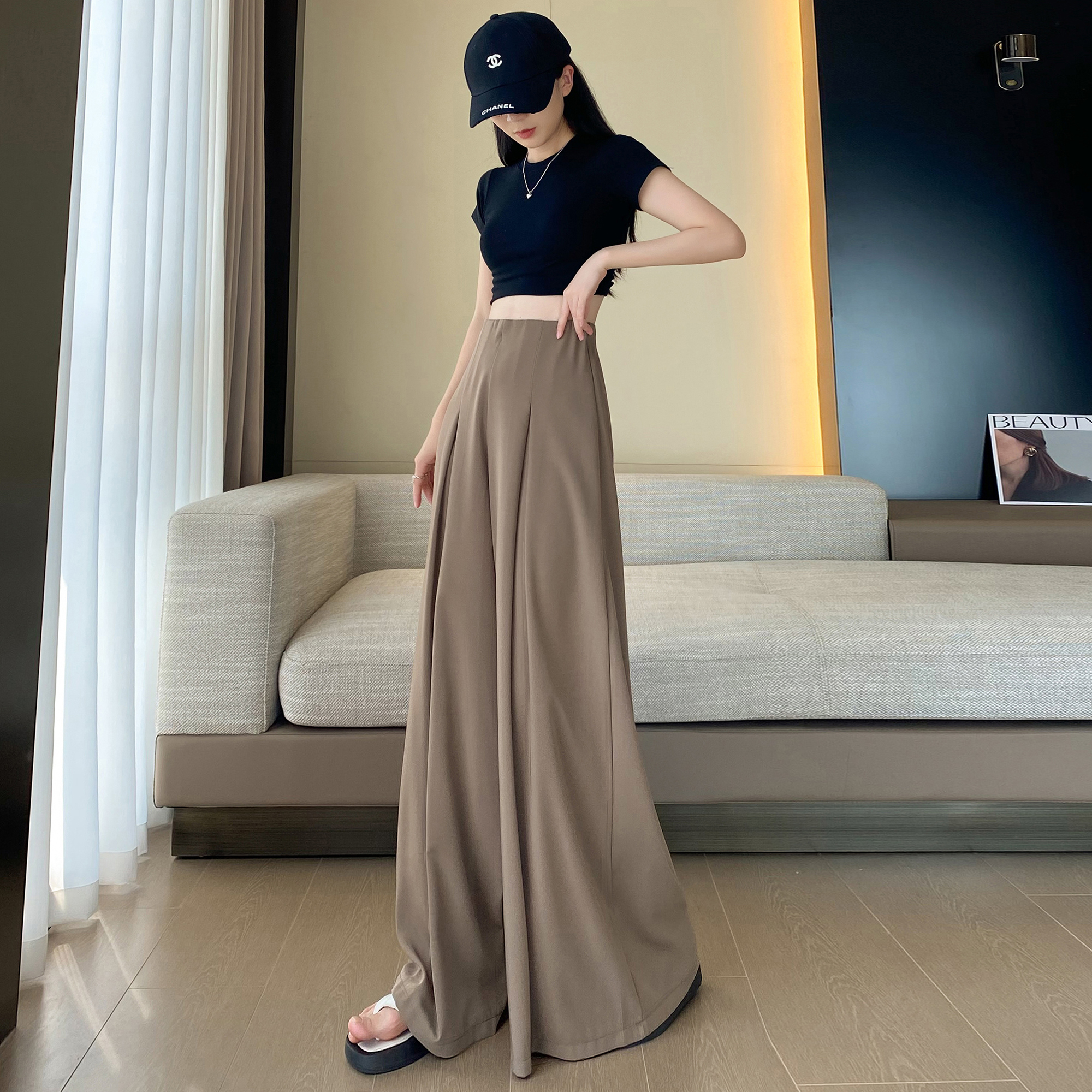 Womens high waist chiffon wide leg loose palazzo maxi long pants trousers SMLXL