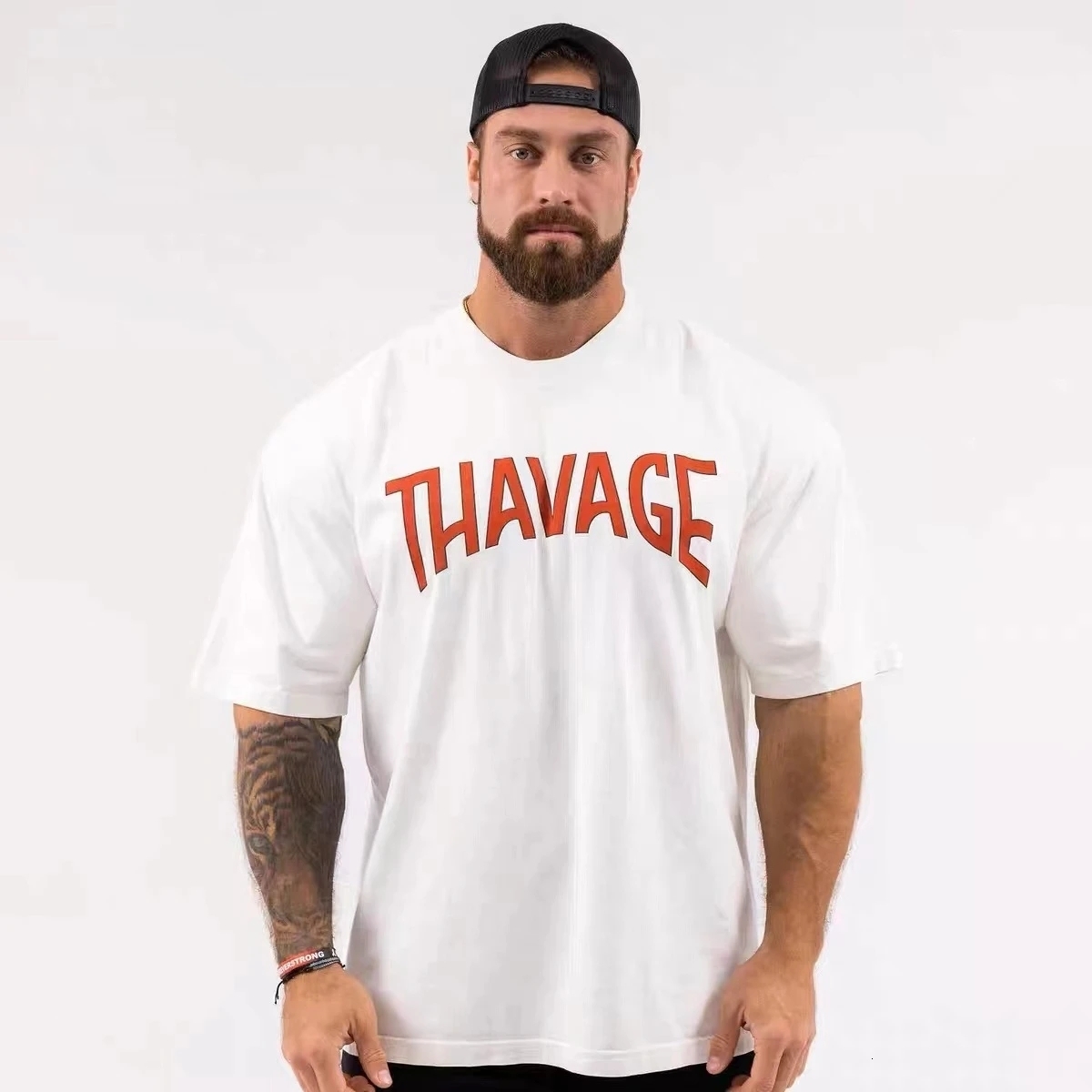 Men's T-Shirts Fitness Thavage Shirt Men Sports Loose Oversized T-shirt Short Sleeve Cotton Summer Men's Bodybuilding Workout Top Men's