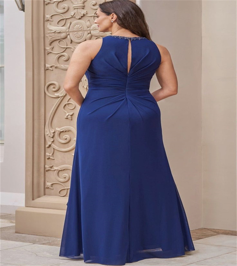 Elegant Royal Blue Mother Of The Bride Dress With Wrap Modest Floor Length Chiffon Long Wedding Guest Dress Beaded Mom Evening Formal Occasion Party G