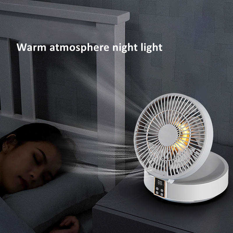 Electric Fans New Electric with night light 4000mAh Rechargeable Wireless Rotation quiet summer Desktop R230616