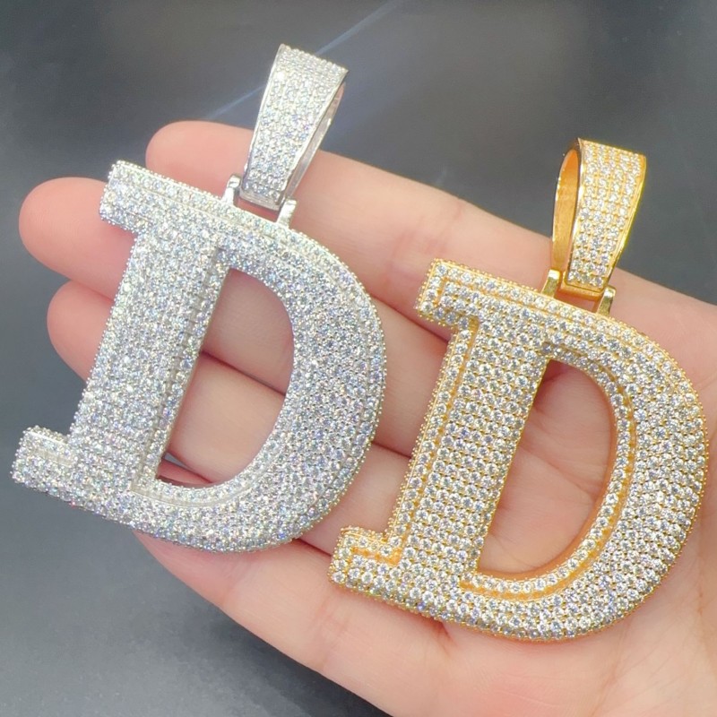 A-Z Passed Diamond Test 925 Sterling Silver Moissanite Letter Pendant Necklace for Men Women Nice Gift