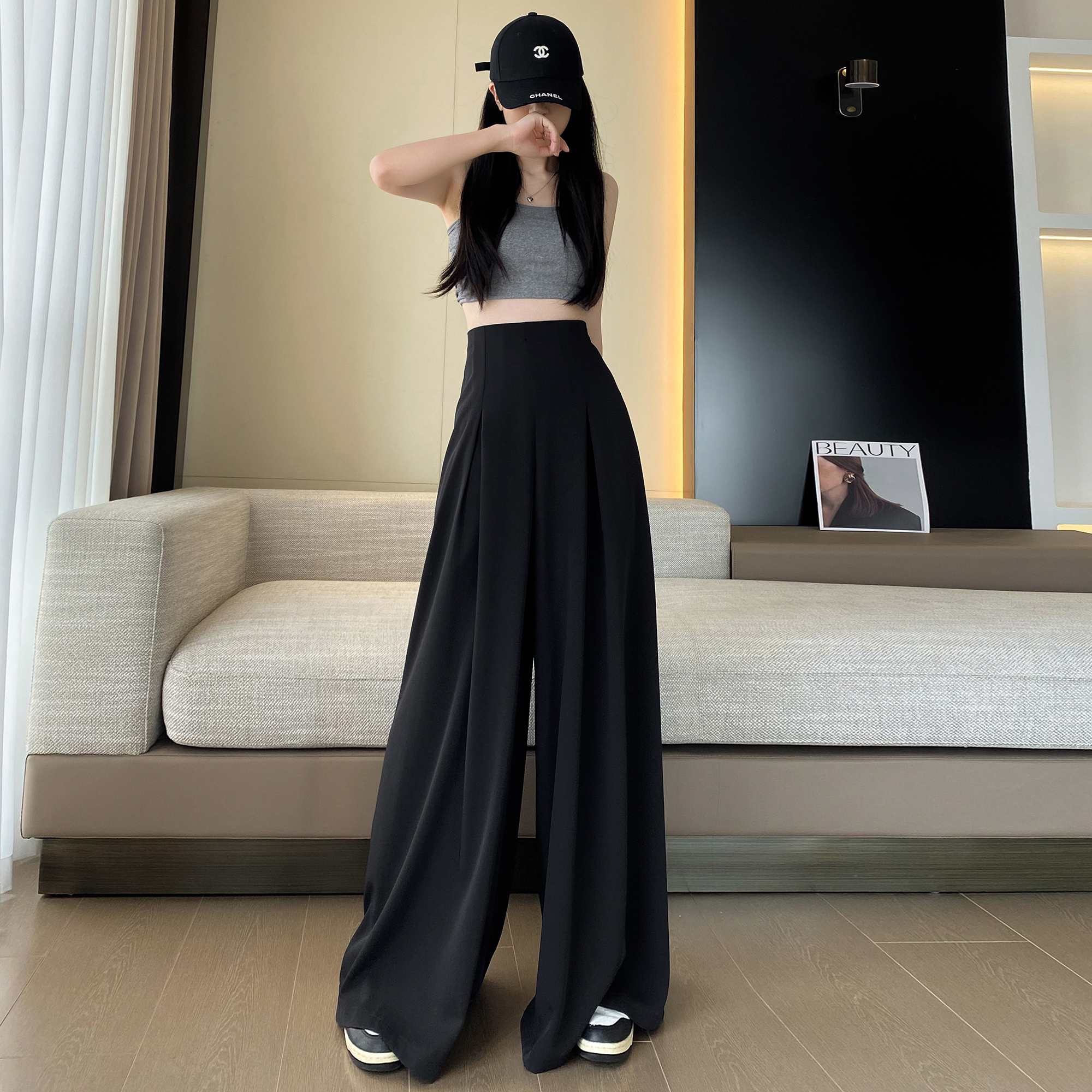 Womens high waist chiffon wide leg loose palazzo maxi long pants trousers SMLXL