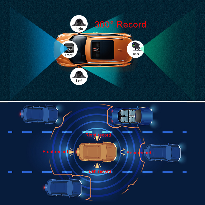 12 inch Car DVR T88 4G FHD 1080P Android 9.0 Video Recorder With 4 Cameras 2GB+32GB GPS Navigation ADAS Night Vision 360° Panoramic Monitor