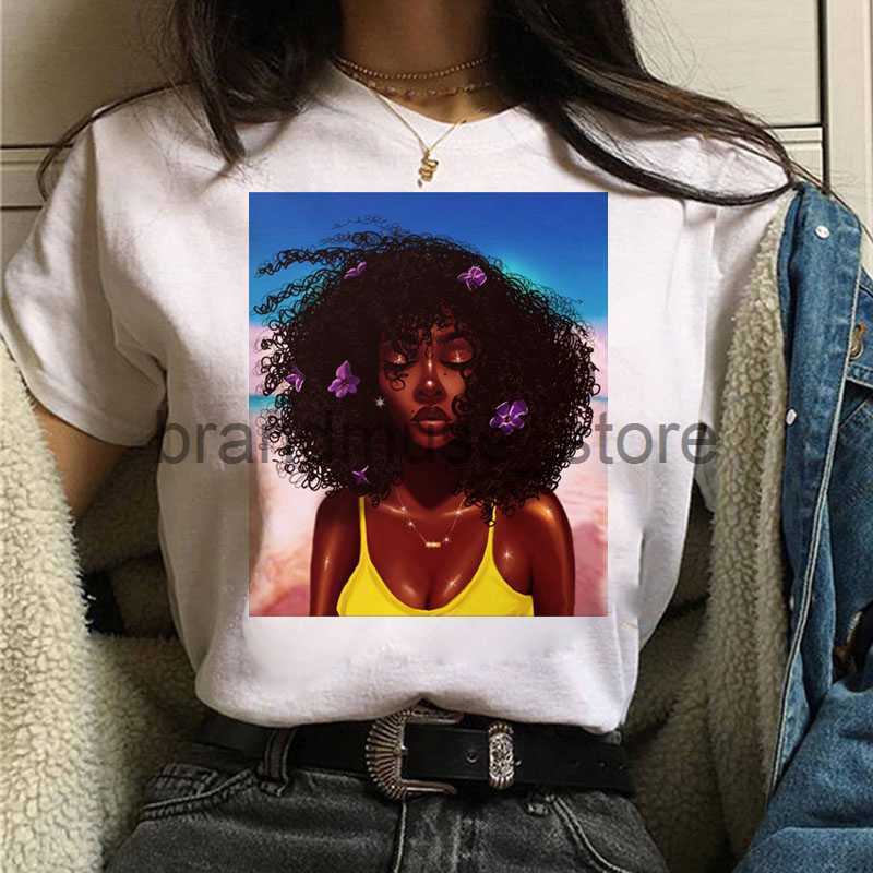 Women's T-Shirt Summer New Women Melanin Print T Shirt Girl Black African Curly Hair Girl Tshirt Femme Harajuku Clothes Woman T-shirt Drop Ship J
