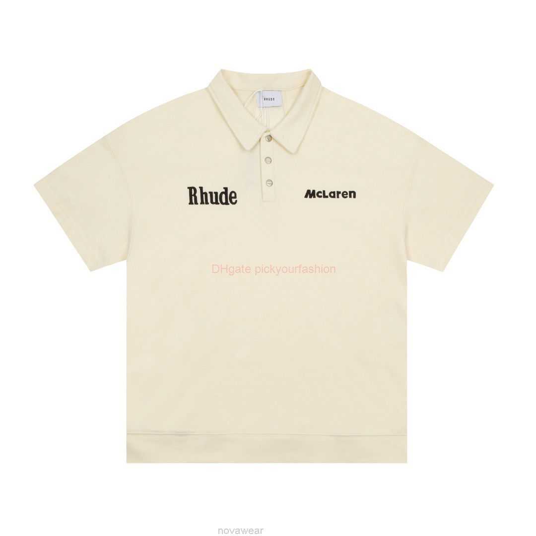 

Designer Fashion Clothing Tees Tshirt High Edition Rhude Co Branded Mclaren High Street Fashion Brand Loose Relaxed Polo Shirt Short Sleeve Tshirt Cotton Streetwea, Apricot