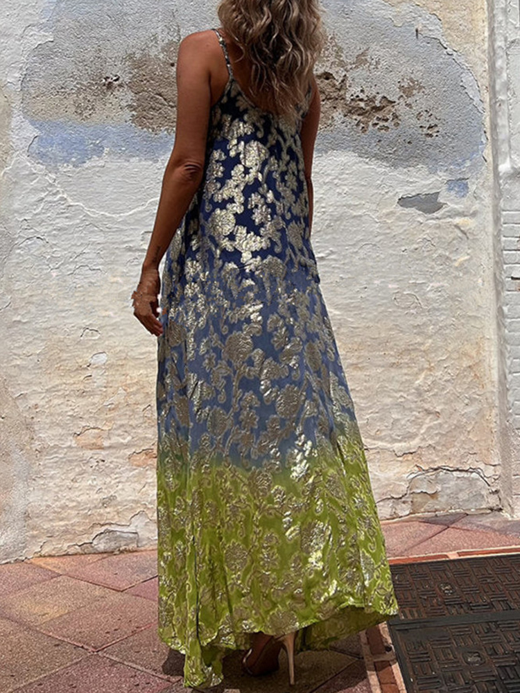 Basic Casual Dresses Spring Summer Patchwork Pockets Bohemian Lady Dress Women V Neck Sleeveless Party Club Chic Print Maxi Vestido 230619