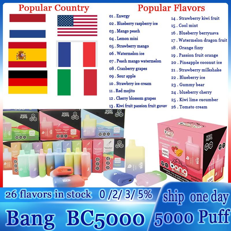 Bang BC5000 Puff 5000 Disposable E Cigarettes BC Elf Bang Cigarette Vape elfbar 5000 Puffs Disposables Vapes Pen Device Kit 650mah 11ml Per-Filled Cartridge Pod Bar
Bang BC5000 Puff 5000 Disposable E Cigarettes BC Elf Bang Cigarette Vape elfbar 5000 Puffs Disposables Vapes Pen Device Kit 650mah 11ml Per-Filled Cartridge Pod Bar