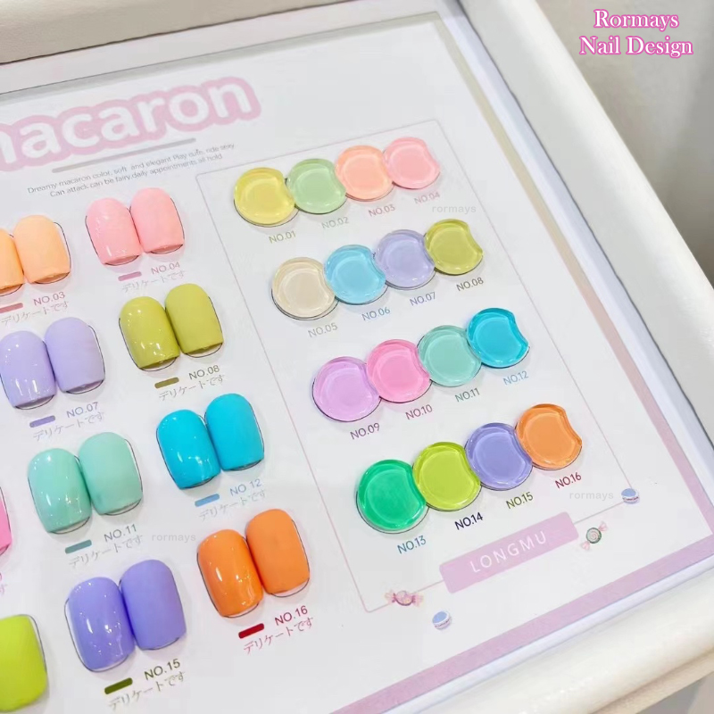 Rormays 16 Color Gel Nail Polish Set 15ML New Fashion Macaron Candy Color Popular Color Semi Permanent Varnish Gel UV LED Immersion Nail Salon Exclusi